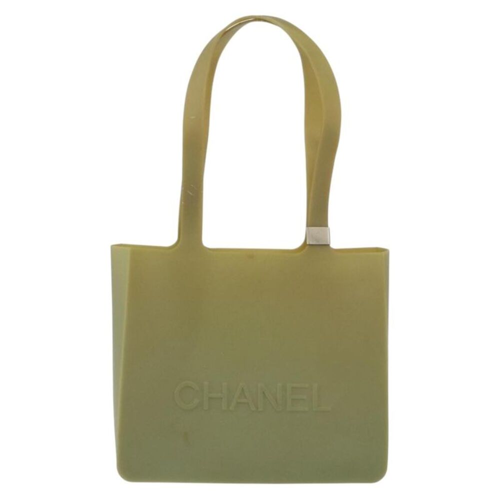 Chanel Vintage Logo Tote Plastic Khaki Plastic Tote Bag Bag